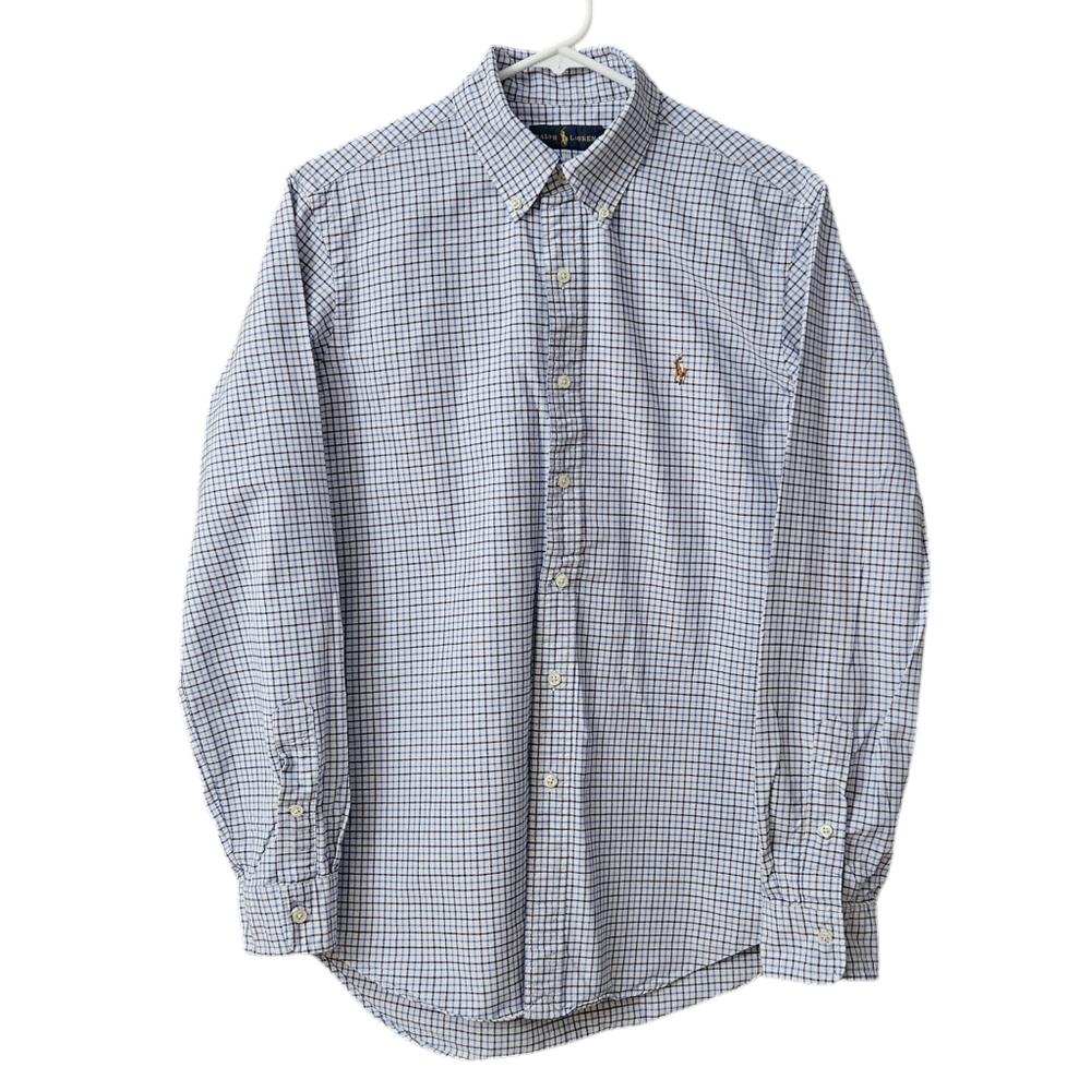 Ralph Lauren Long Sleeve Button Down Shirt Men's Medium Blue White Cotton